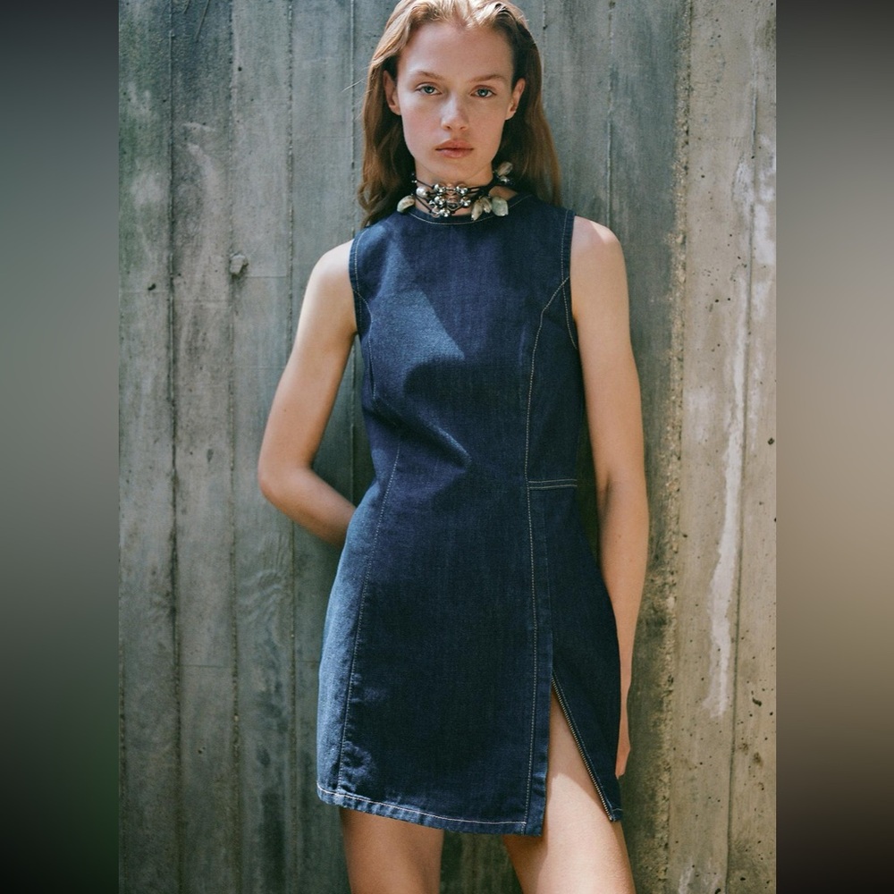Zara Dark Blue Denim Sleeveless Mini Dress